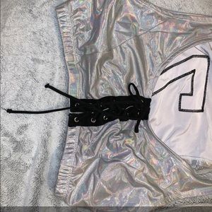 Holographic shimmy lace up rave top